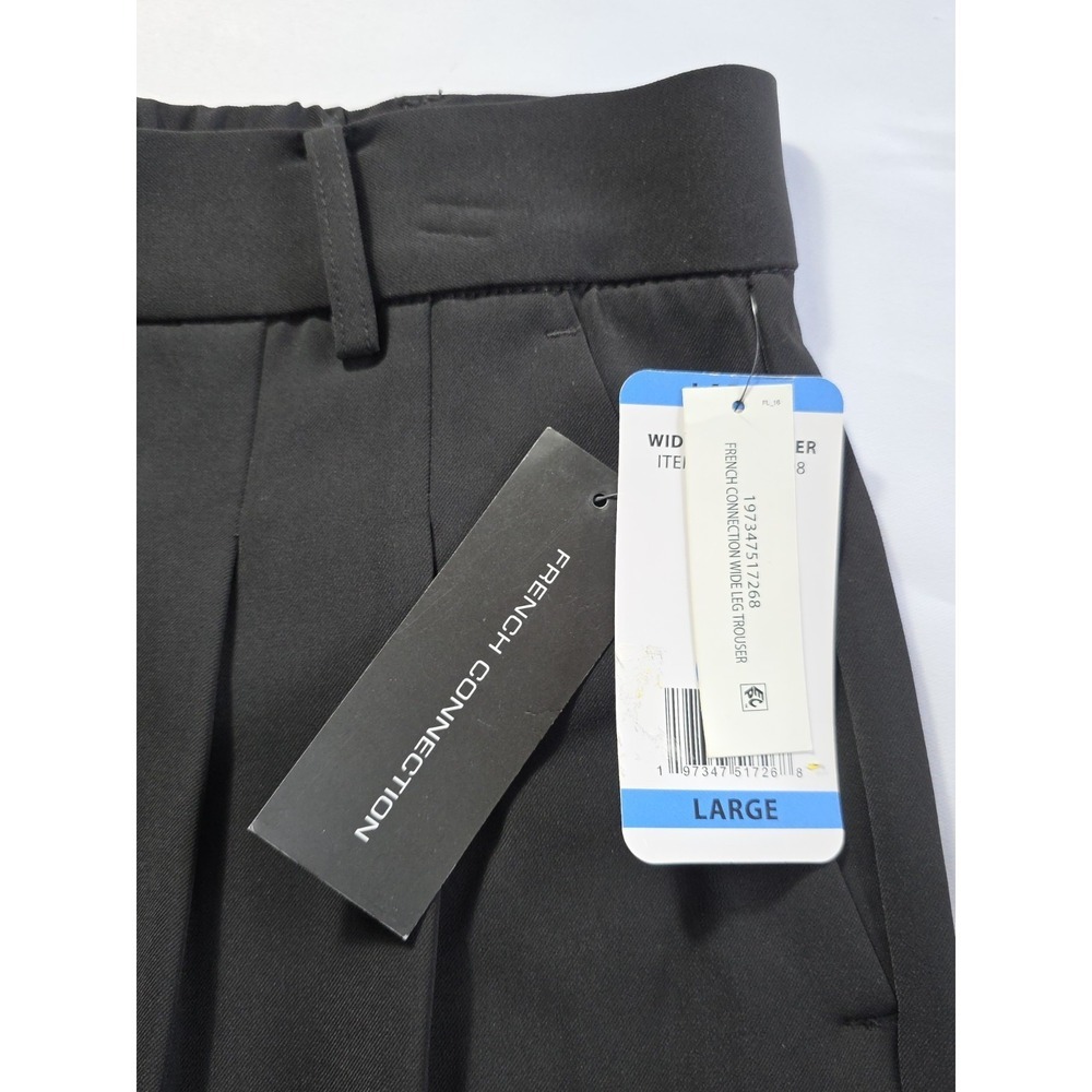 French Connection Wide Leg Trousers L Black High Rise NWT 30x27 Chic - Picture 9 of 13